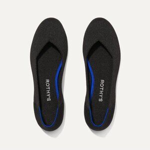 Rothy’s ‘The Flat’ Ballet Shoe Round Toe Blue Heel Stripe, Black Solid, W9